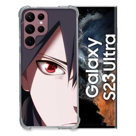 Coque Renfocée en Verre Trempé Pour Samsung Galaxy S23 Ultra Manga Naruto Sasuke visage