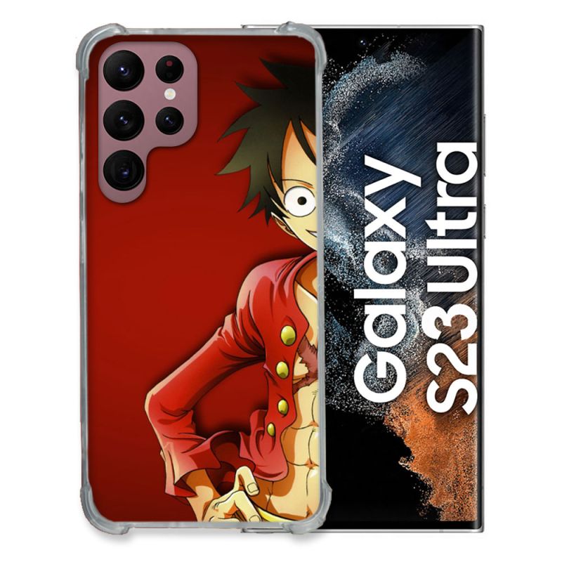 Coque Renfocée en Verre Trempé Pour Samsung Galaxy S23 Ultra Manga One Piece Luffy