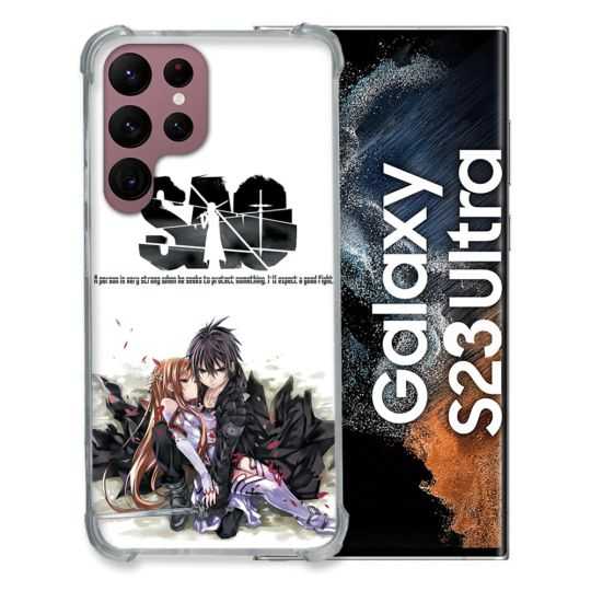 Coque Renfocée en Verre Trempé Pour Samsung Galaxy S23 Ultra Manga SAO sword Art Online Blanc