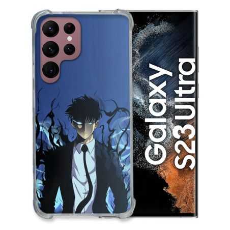 Coque Renfocée en Verre Trempé Pour Samsung Galaxy S23 Ultra Manga Solo Leveling Sung Bleu