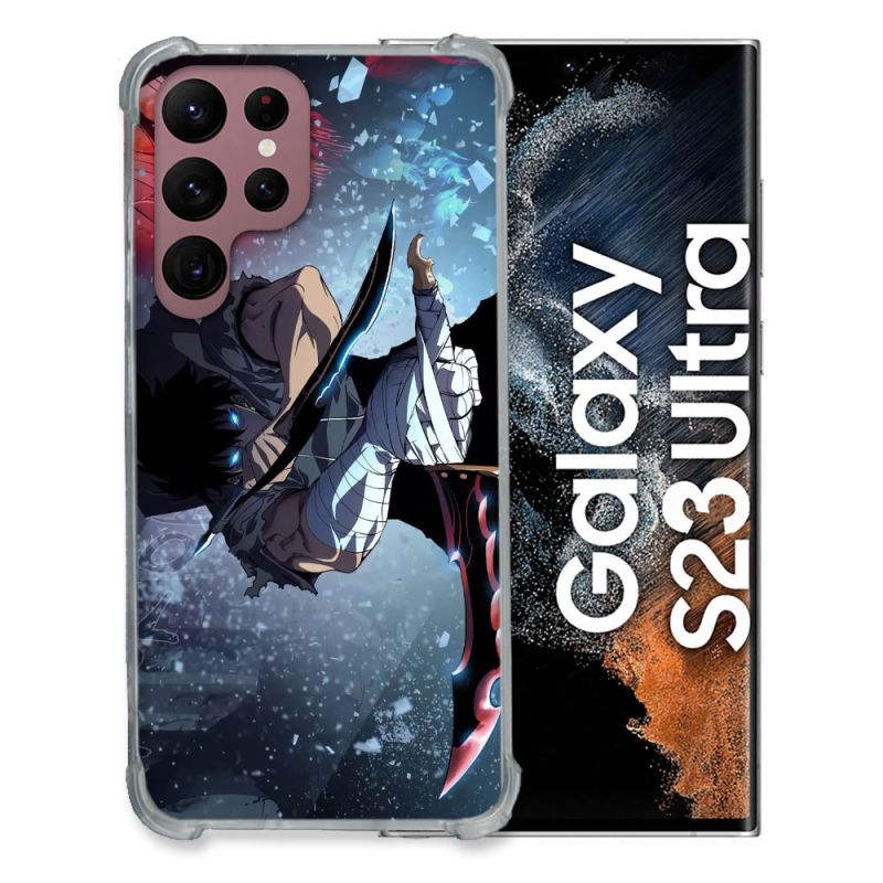 Coque Renfocée en Verre Trempé Pour Samsung Galaxy S23 Ultra Manga Solo Leveling Sung Epee