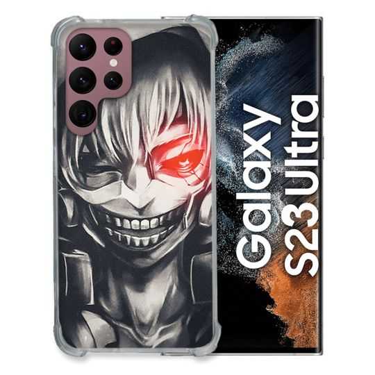 Coque Renfocée en Verre Trempé Pour Samsung Galaxy S23 Ultra Manga Tokyo Ghoul Kaneki Noir