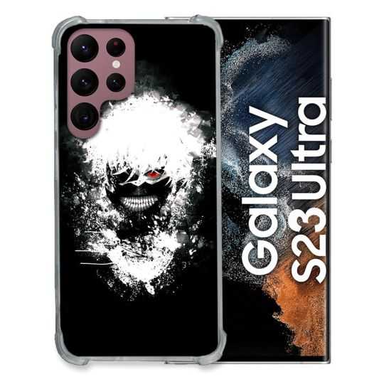 Coque Renfocée en Verre Trempé Pour Samsung Galaxy S23 Ultra Manga Tokyo Ghoul Kaneki Tag