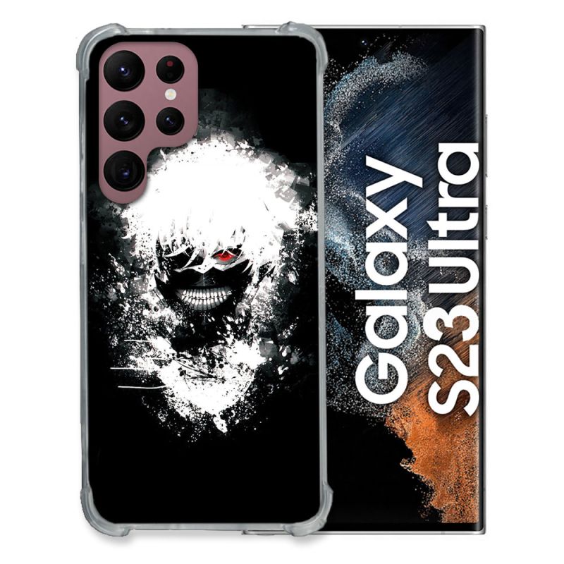Coque Renfocée en Verre Trempé Pour Samsung Galaxy S23 Ultra Manga Tokyo Ghoul Kaneki Tag