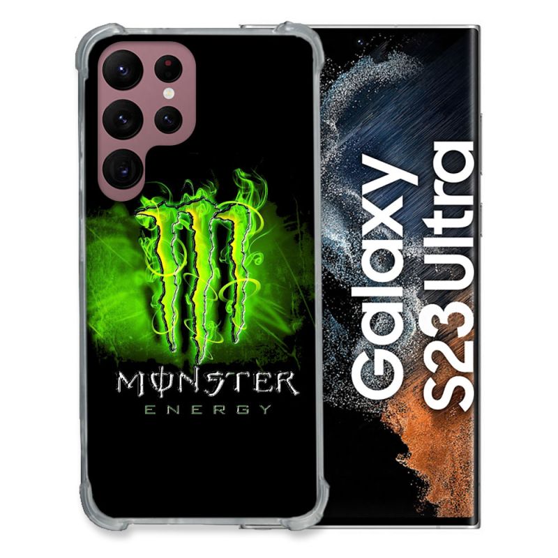 Coque Renfocée en Verre Trempé Pour Samsung Galaxy S23 Ultra Monster Energy Vert