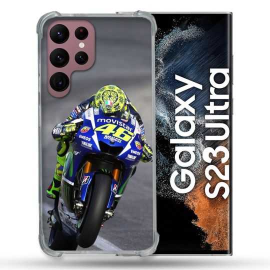 Coque Renfocée en Verre Trempé Pour Samsung Galaxy S23 Ultra Moto Course GP Wheeling 46