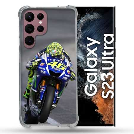 Coque Renfocée en Verre Trempé Pour Samsung Galaxy S23 Ultra Moto Course GP Wheeling 46