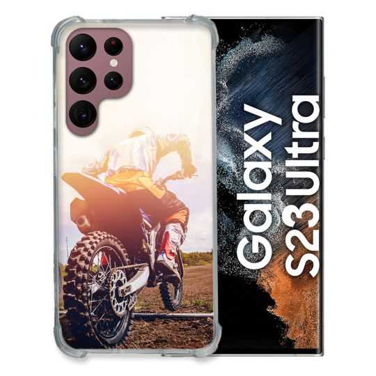 Coque Renfocée en Verre Trempé Pour Samsung Galaxy S23 Ultra Moto Cross Soleil