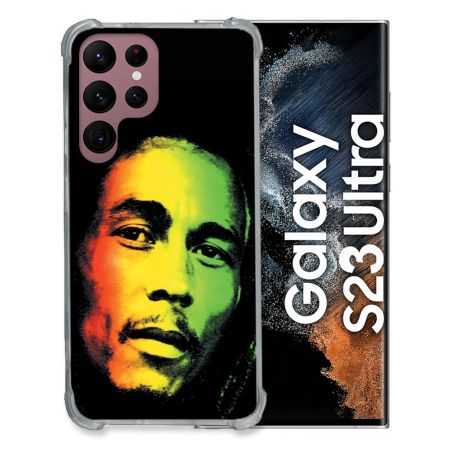 Coque Renfocée en Verre Trempé Pour Samsung Galaxy S23 Ultra Musique Bob Marley 2
