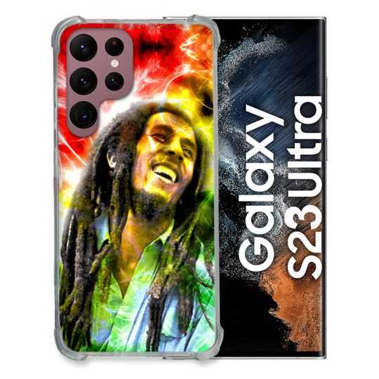 Coque Renfocée en Verre Trempé Pour Samsung Galaxy S23 Ultra Musique Bob Marley Color
