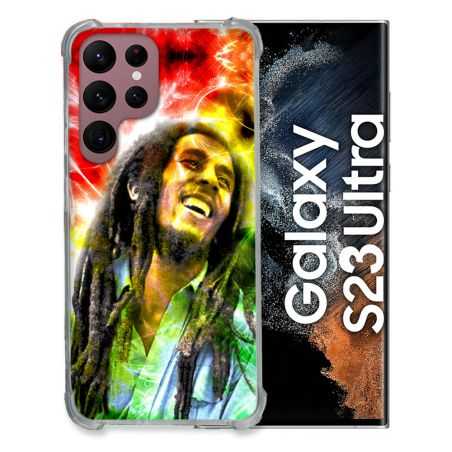 Coque Renfocée en Verre Trempé Pour Samsung Galaxy S23 Ultra Musique Bob Marley Color