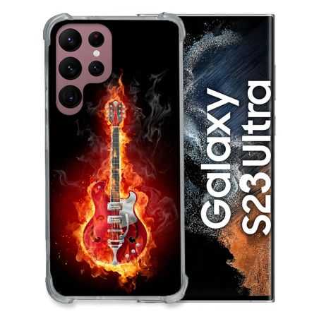 Coque Renfocée en Verre Trempé Pour Samsung Galaxy S23 Ultra Musique Guitare Electrique