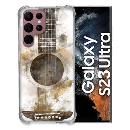 Coque Renfocée en Verre Trempé Pour Samsung Galaxy S23 Ultra Musique Guitare Tag
