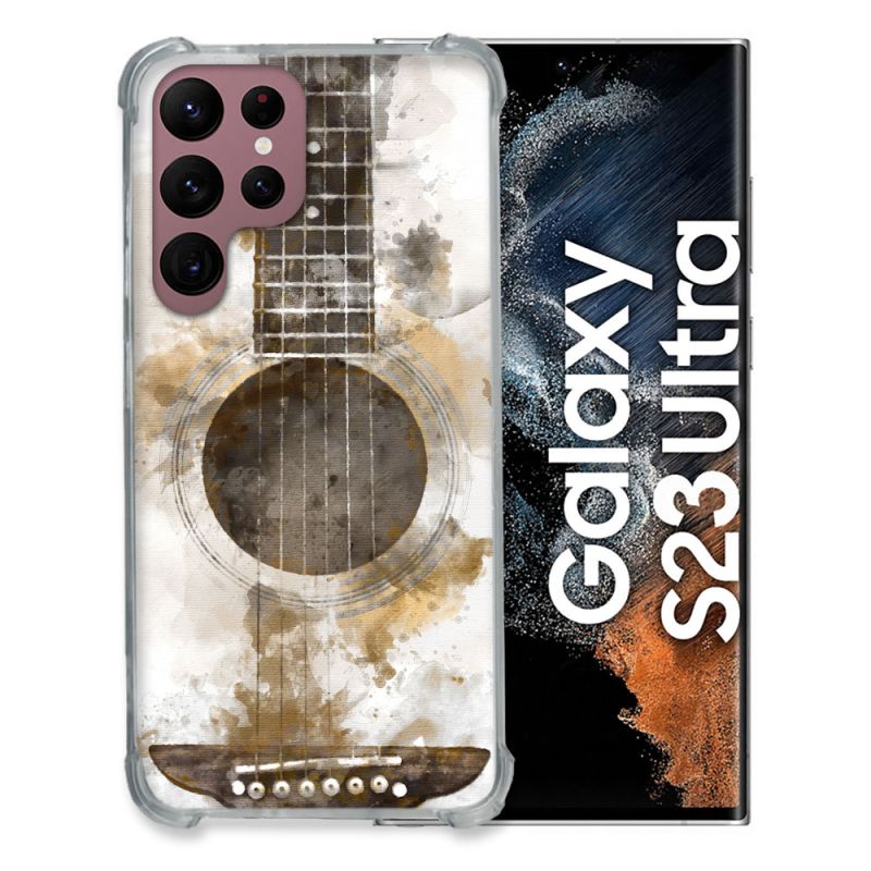 Coque Renfocée en Verre Trempé Pour Samsung Galaxy S23 Ultra Musique Guitare Tag
