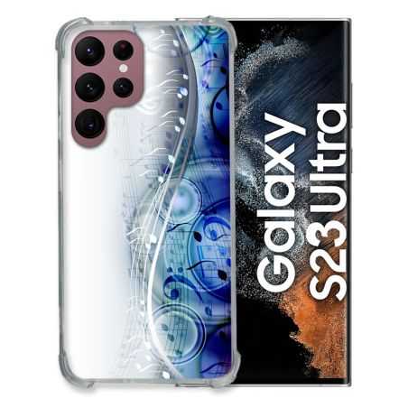 Coque Renfocée en Verre Trempé Pour Samsung Galaxy S23 Ultra Musique Partition Vague