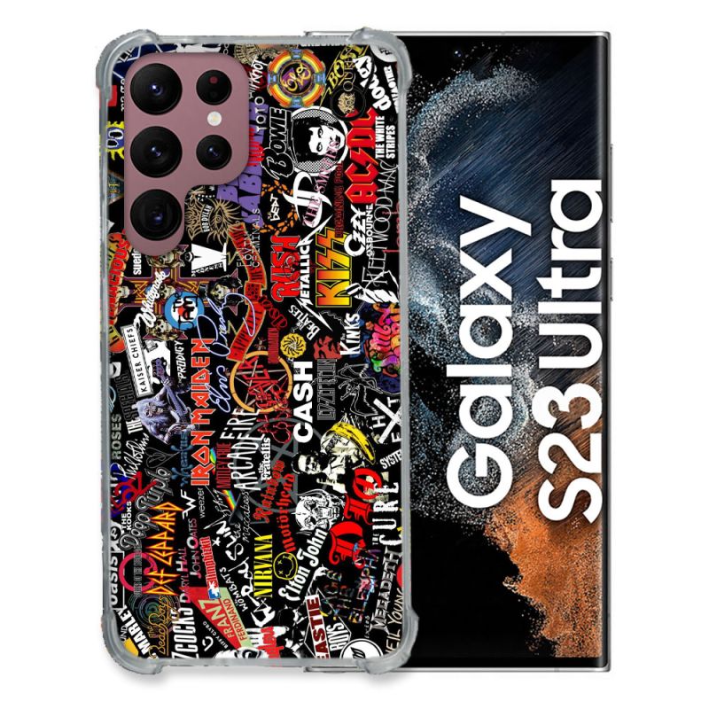 Coque Renfocée en Verre Trempé Pour Samsung Galaxy S23 Ultra Musique Rock Groupe