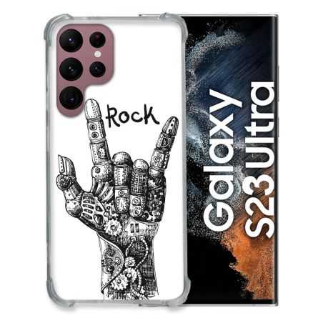 Coque Renfocée en Verre Trempé Pour Samsung Galaxy S23 Ultra Musique Rock Main