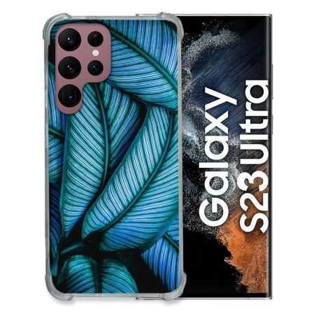 Coque Renfocée en Verre Trempé Pour Samsung Galaxy S23 Ultra Nature Feuille Palmier
