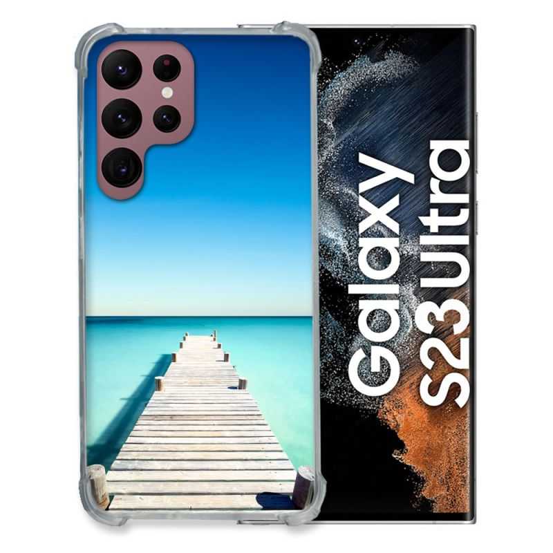 Coque Renfocée en Verre Trempé Pour Samsung Galaxy S23 Ultra Nature Pont Mer