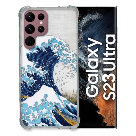 Coque Renfocée en Verre Trempé Pour Samsung Galaxy S23 Ultra Peinture La Grande Vague