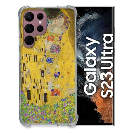 Coque Renfocée en Verre Trempé Pour Samsung Galaxy S23 Ultra Peinture Le Baiser