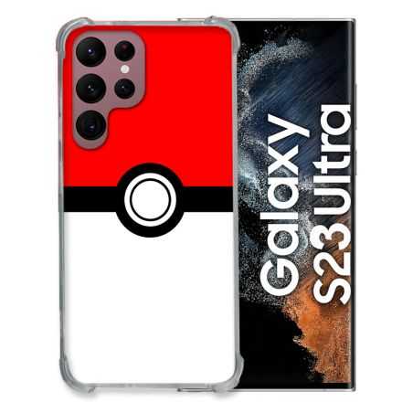 Coque Renfocée en Verre Trempé Pour Samsung Galaxy S23 Ultra Pokemon Pokeball