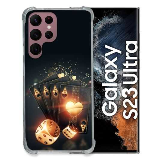 Coque Renfocée en Verre Trempé Pour Samsung Galaxy S23 Ultra Poker Des