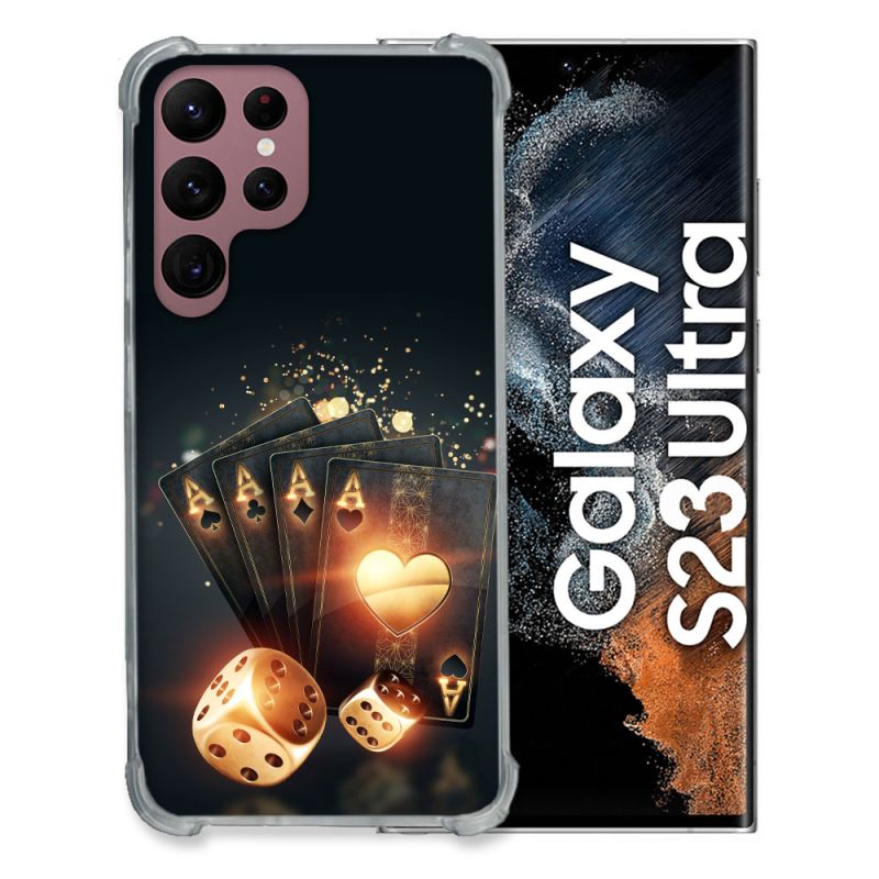 Coque Renfocée en Verre Trempé Pour Samsung Galaxy S23 Ultra Poker Des