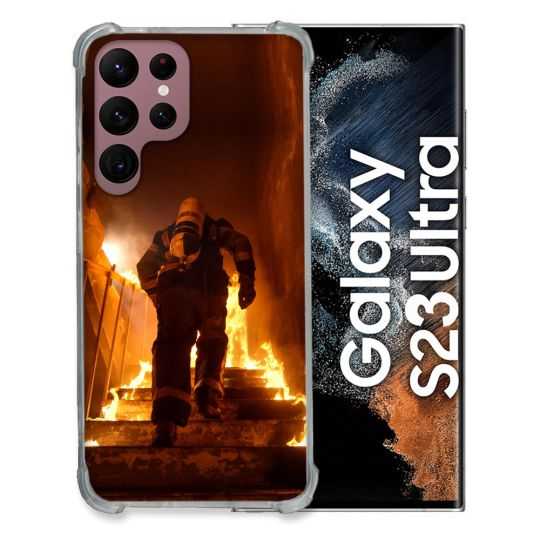 Coque Renfocée en Verre Trempé Pour Samsung Galaxy S23 Ultra Pompier Escalier