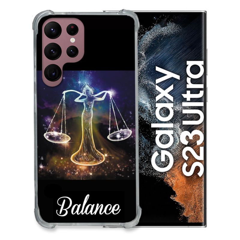 Coque Renfocée en Verre Trempé Pour Samsung Galaxy S23 Ultra Signe Zodiaque 2 Balance