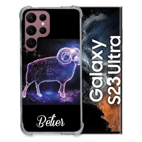 Coque Renfocée en Verre Trempé Pour Samsung Galaxy S23 Ultra Signe Zodiaque 2 Bélier