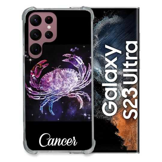 Coque Renfocée en Verre Trempé Pour Samsung Galaxy S23 Ultra Signe Zodiaque 2 Cancer