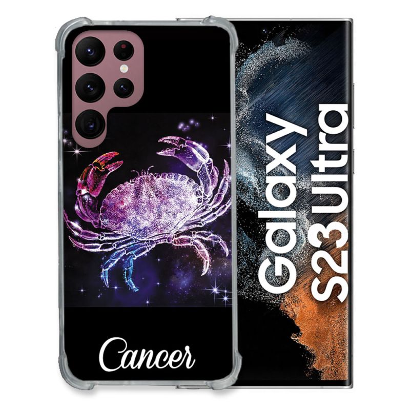 Coque Renfocée en Verre Trempé Pour Samsung Galaxy S23 Ultra Signe Zodiaque 2 Cancer