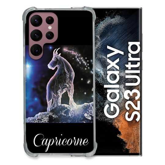 Coque Renfocée en Verre Trempé Pour Samsung Galaxy S23 Ultra Signe Zodiaque 2 Capricorne