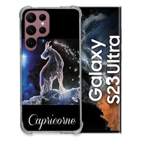 Coque Renfocée en Verre Trempé Pour Samsung Galaxy S23 Ultra Signe Zodiaque 2 Capricorne