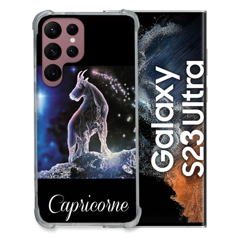 Coque Renfocée en Verre Trempé Pour Samsung Galaxy S23 Ultra Signe Zodiaque 2 Capricorne