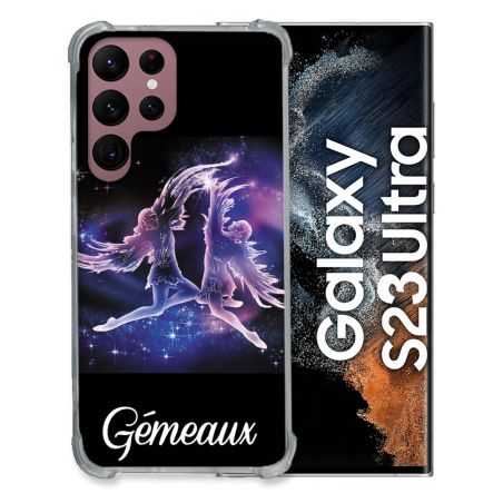 Coque Renfocée en Verre Trempé Pour Samsung Galaxy S23 Ultra Signe Zodiaque 2 Gémeaux
