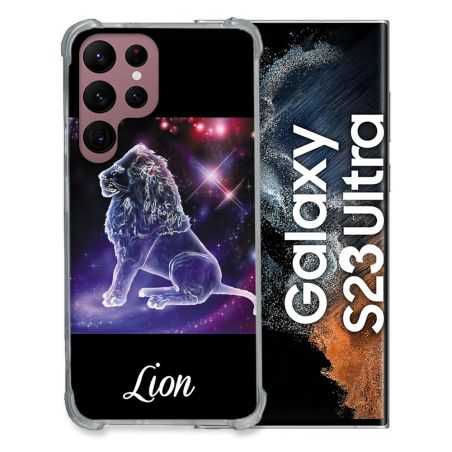 Coque Renfocée en Verre Trempé Pour Samsung Galaxy S23 Ultra Signe Zodiaque 2 Lion