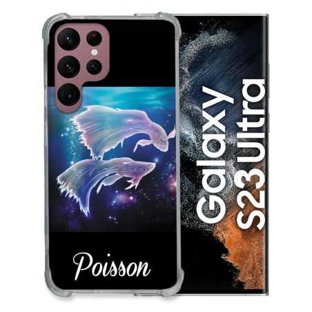 Coque Renfocée en Verre Trempé Pour Samsung Galaxy S23 Ultra Signe Zodiaque 2 Poisson