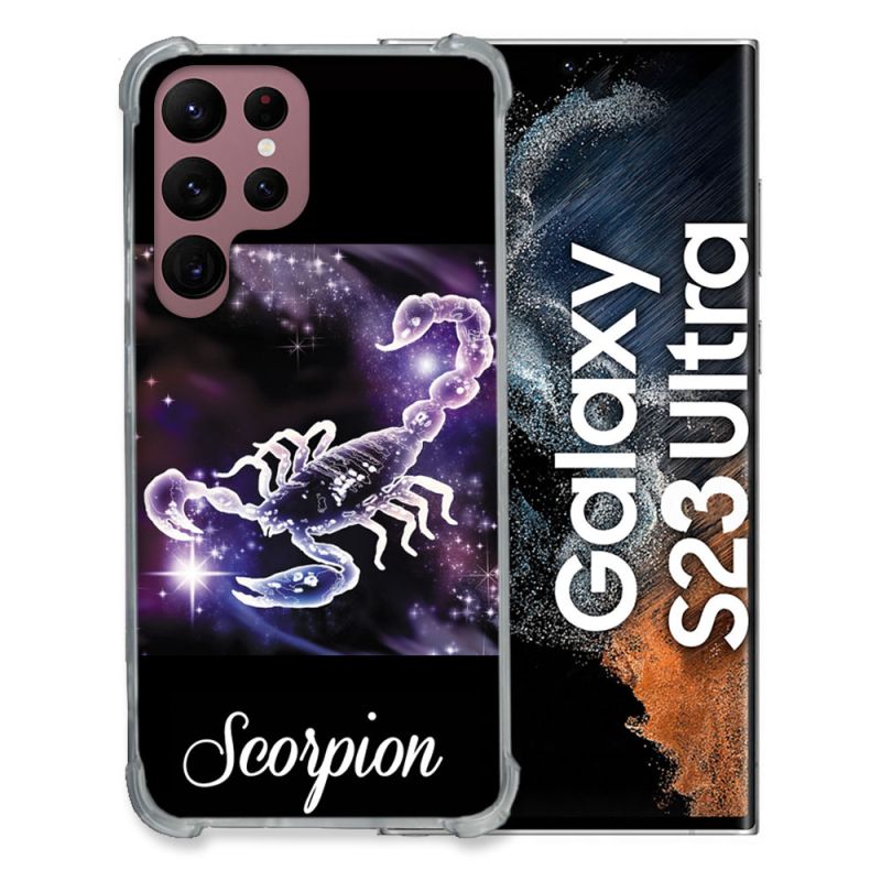 Coque Renfocée en Verre Trempé Pour Samsung Galaxy S23 Ultra Signe Zodiaque 2 Scorpion