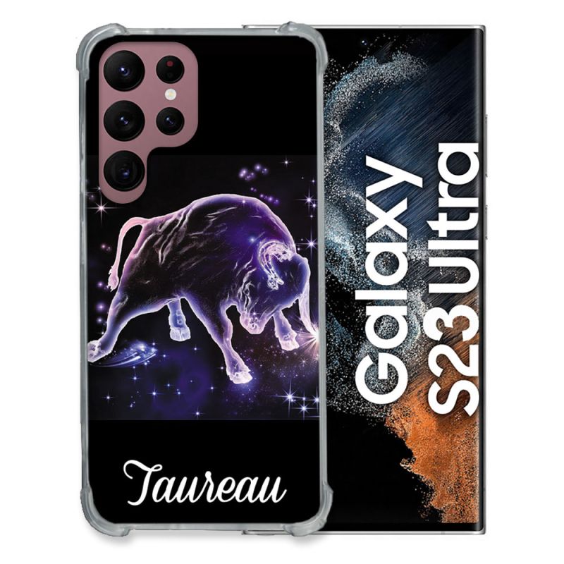 Coque Renfocée en Verre Trempé Pour Samsung Galaxy S23 Ultra Signe Zodiaque 2 Taureau