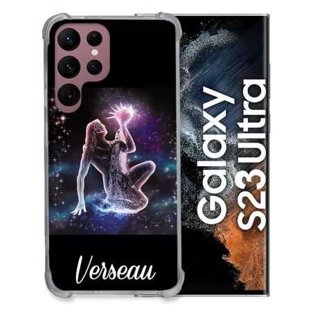 Coque Renfocée en Verre Trempé Pour Samsung Galaxy S23 Ultra Signe Zodiaque 2 Verseau