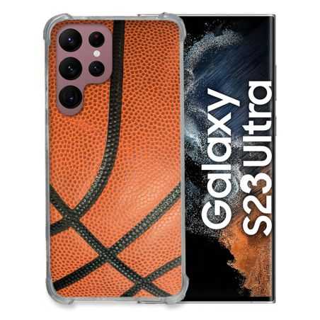 Coque Renfocée en Verre Trempé Pour Samsung Galaxy S23 Ultra Sport Ballon Basket