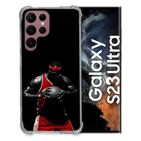 Coque Renfocée en Verre Trempé Pour Samsung Galaxy S23 Ultra Sport Basketeur