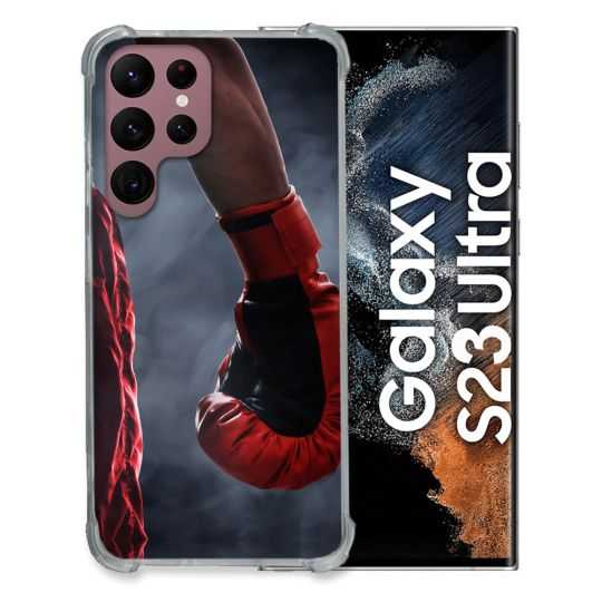 Coque Renfocée en Verre Trempé Pour Samsung Galaxy S23 Ultra Sport Boxe Gant Rouge