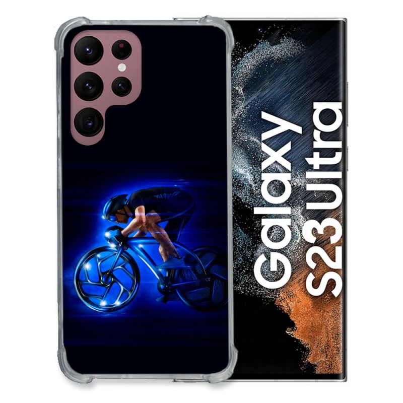 Coque Renfocée en Verre Trempé Pour Samsung Galaxy S23 Ultra Sport Cyclisme Bleu