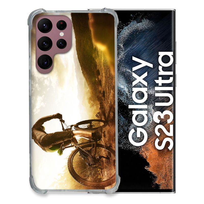 Coque Renfocée en Verre Trempé Pour Samsung Galaxy S23 Ultra Sport VTT Soleil