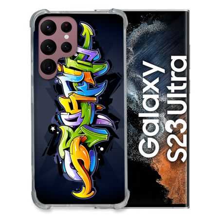 Coque Renfocée en Verre Trempé Pour Samsung Galaxy S23 Ultra Street Art Graffiti