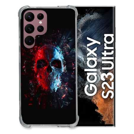 Coque Renfocée en Verre Trempé Pour Samsung Galaxy S23 Ultra Tete de Mort Deflagration