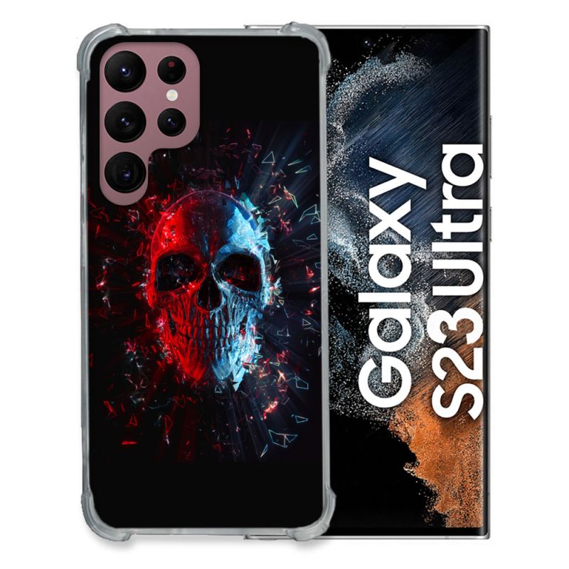 Coque Renfocée en Verre Trempé Pour Samsung Galaxy S23 Ultra Tete de Mort Deflagration